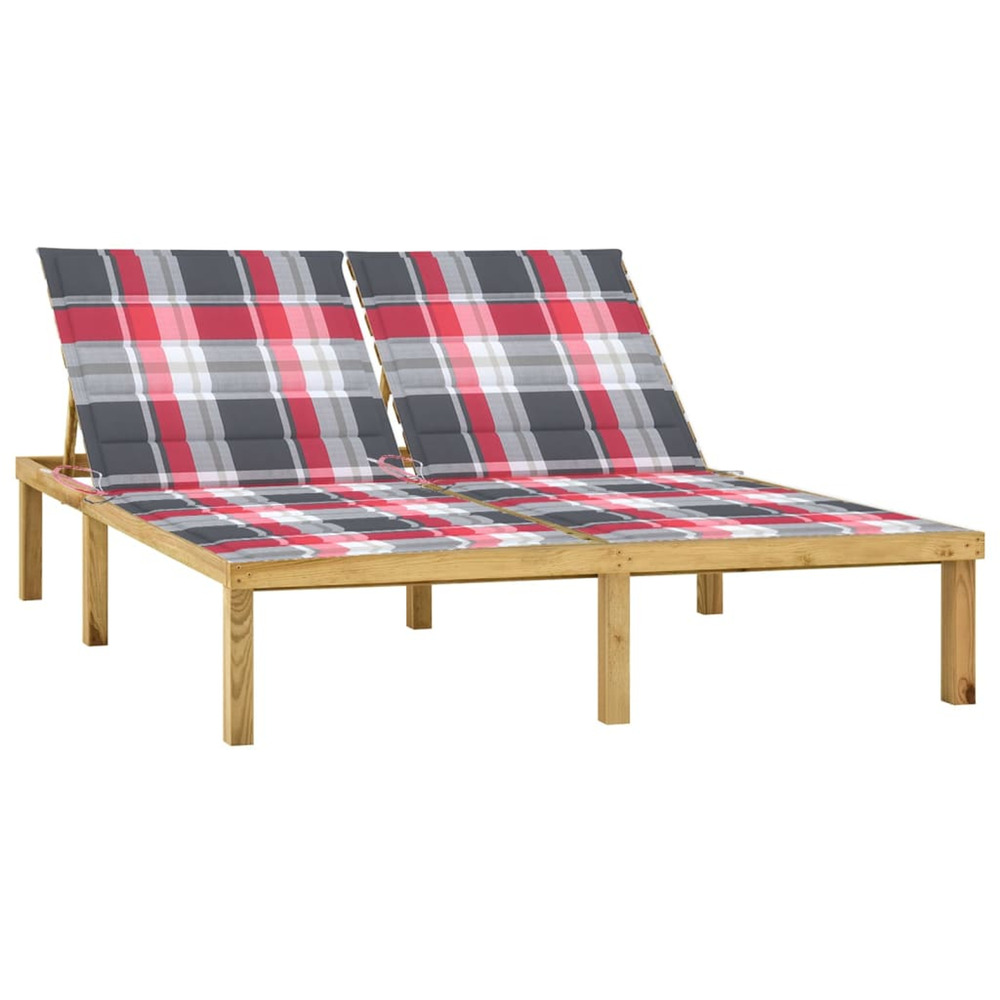 Chaise longue double avec coussins bois de pin imprégné bain de soleil