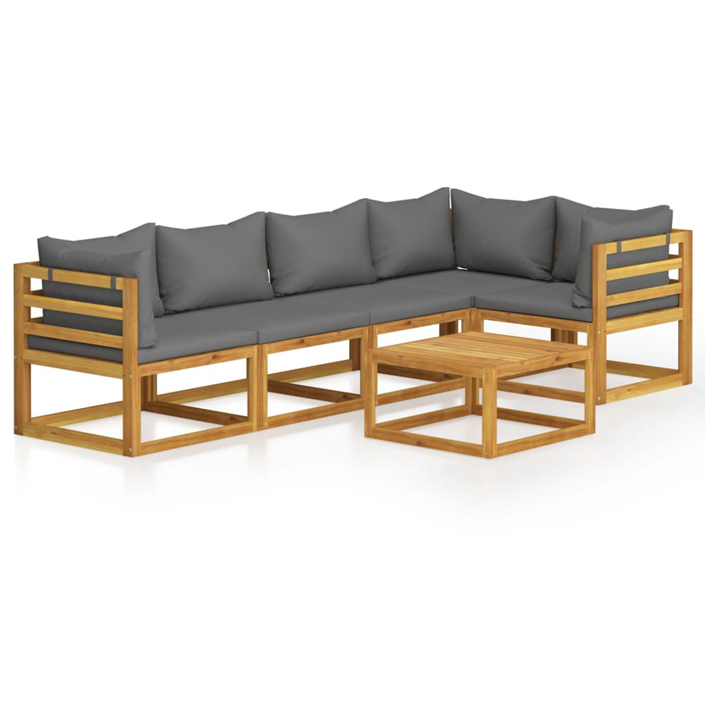 Salon de jardin 6 pcs avec coussins bois d'acacia solide