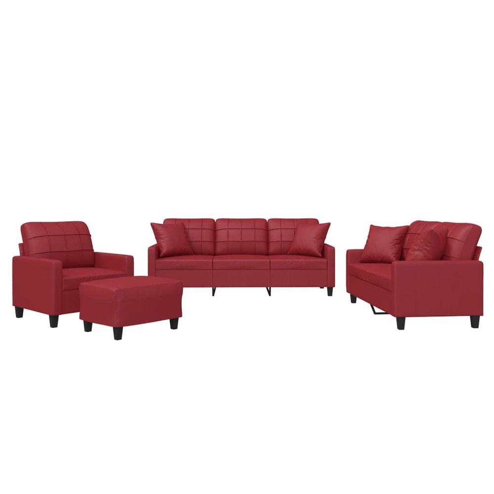 Ensemble de canapés 4 pcs et coussins rouge bordeaux similicuir