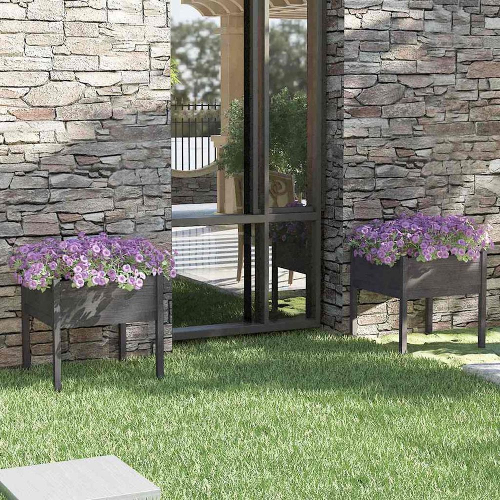 Lot de 2 bacs à fleurs carrés bois de pin pour jardin 70cm gris