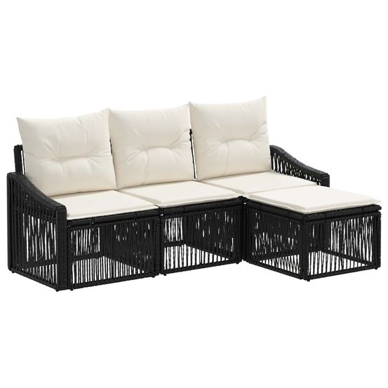 Ensemble de canapé de jardin 4 pc noir polyrotin