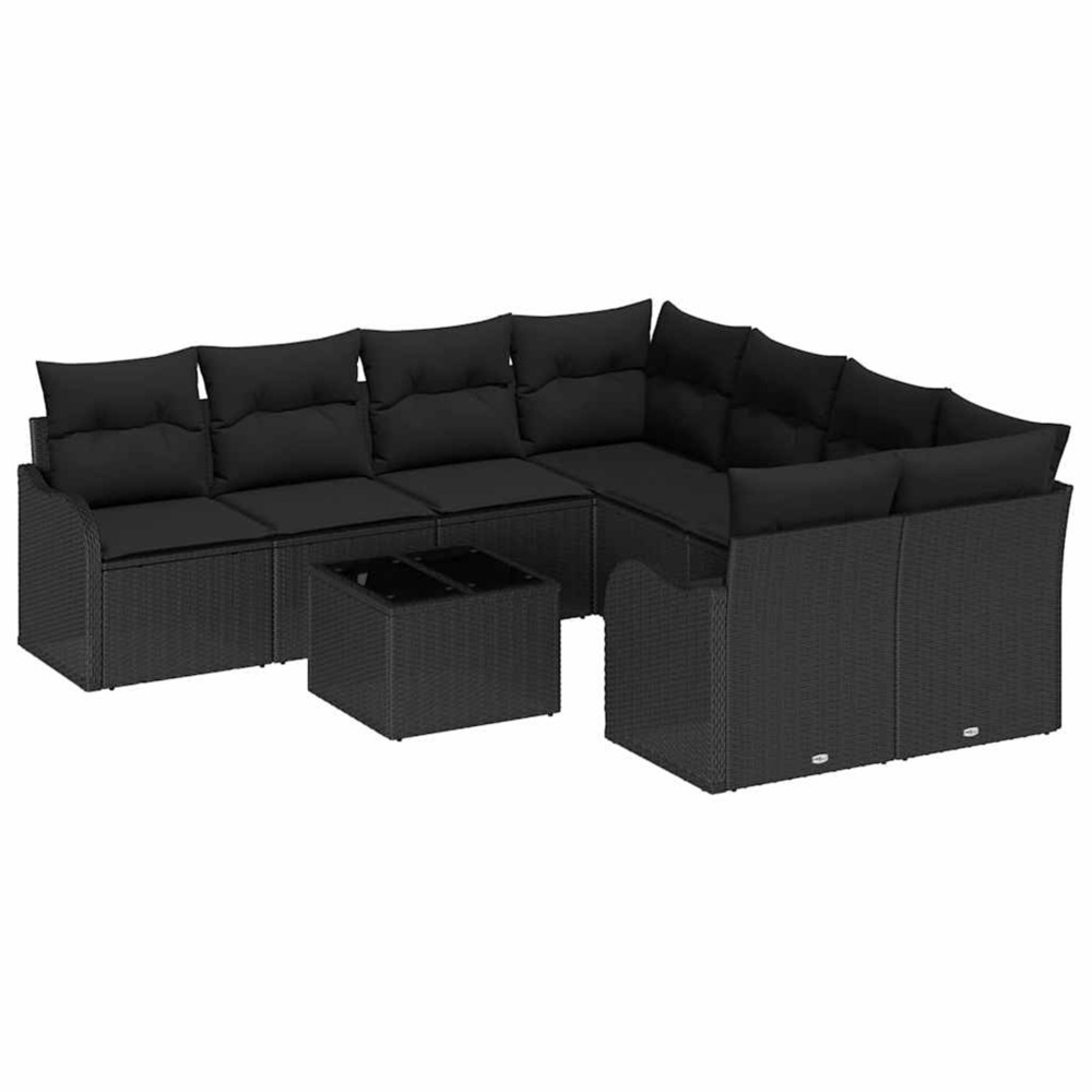 Ensemble de canapé de jardin avec coussin 9 pcs noir