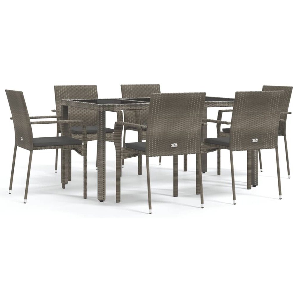 Ensemble à manger jardin et coussins 7 pcs gris rotin