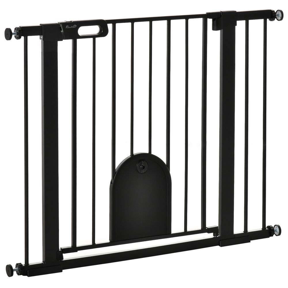 Barrière sécurité chien acier couloirs chatière incluse 75-103cm noir - comfortxl pet living