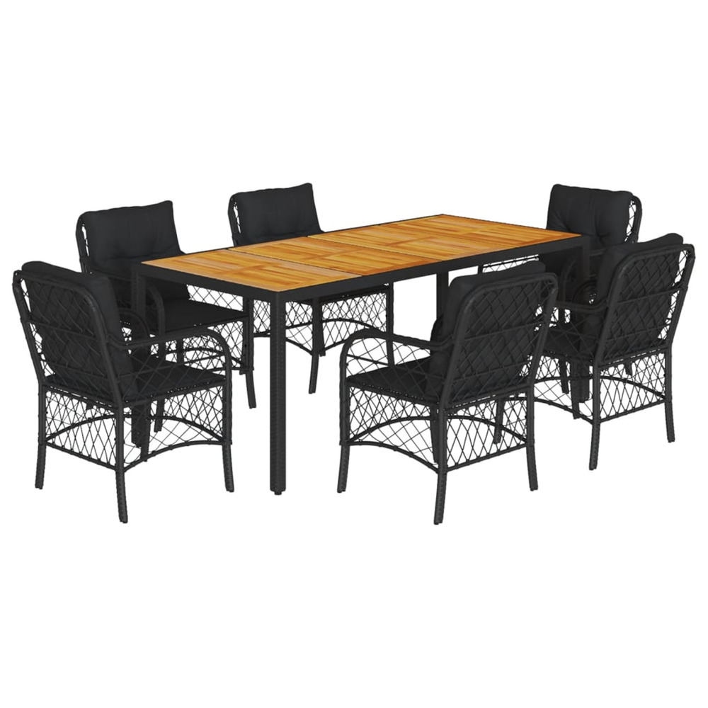 Ensemble à manger de jardin coussins 7pcs noir résine tressée