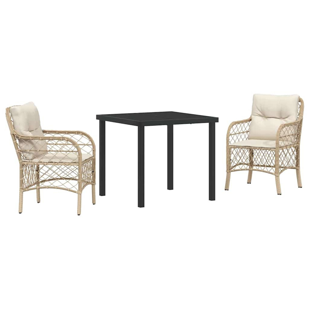 Ensemble de salle à manger pour jardin 3 pcs beige polyrotin