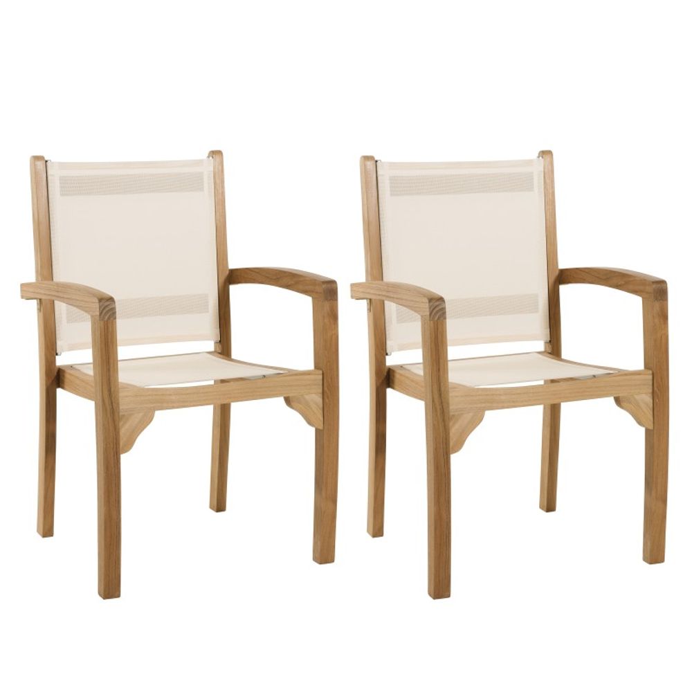 Ensemble de 2 fauteuils de jardin en teck et textilène