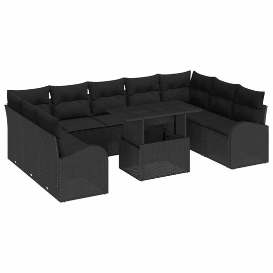 Ensemble de canapé de jardin 10 pcs noir poly rotin