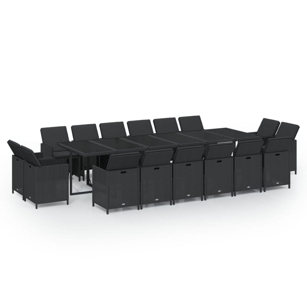 Ensemble à manger de jardin coussins 17 pcs résine tressée noir