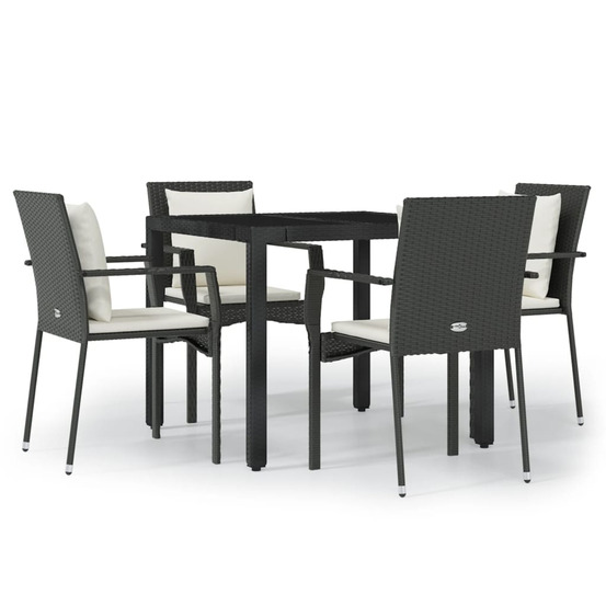 Ensemble à manger de jardin coussins 5pcs noir résine tressée
