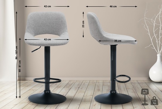 Tabouret de bar camden tissu noir