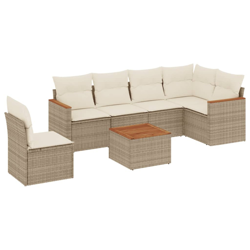 Salon de jardin avec coussins 7 pcs beige résine tressée