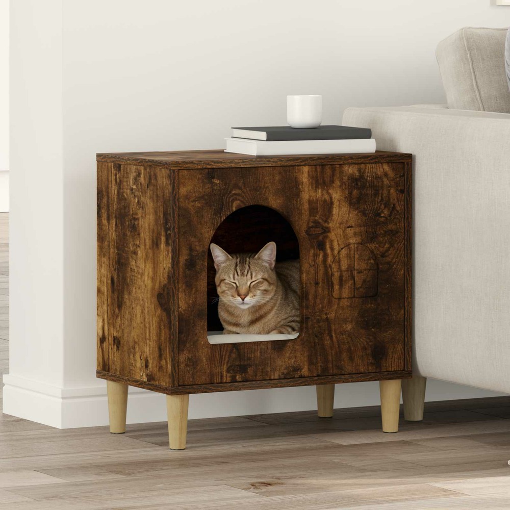 Maison pour chat chêne fumé 51 x 30 x 52 cm bois d'ingénierie