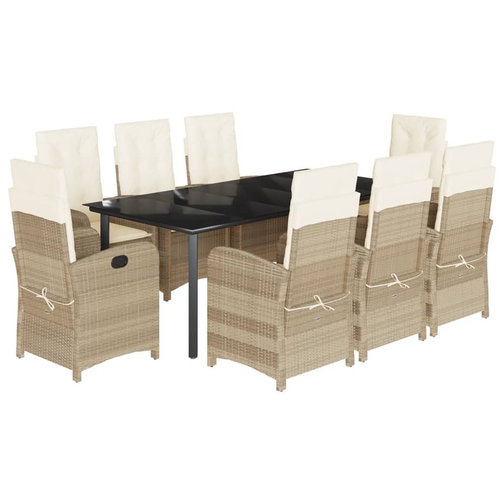 Ensemble à manger de jardin et coussins 9 pcs beige poly rotin