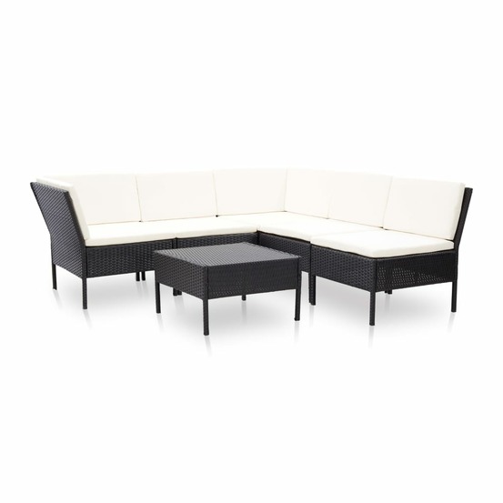 Salon de jardin meuble d'extérieur ensemble de mobilier 6 pièces avec coussins résine tressée noir