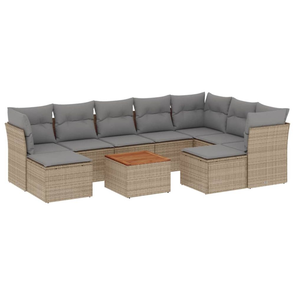 Salon de jardin avec coussins 10 pcs beige résine tressée