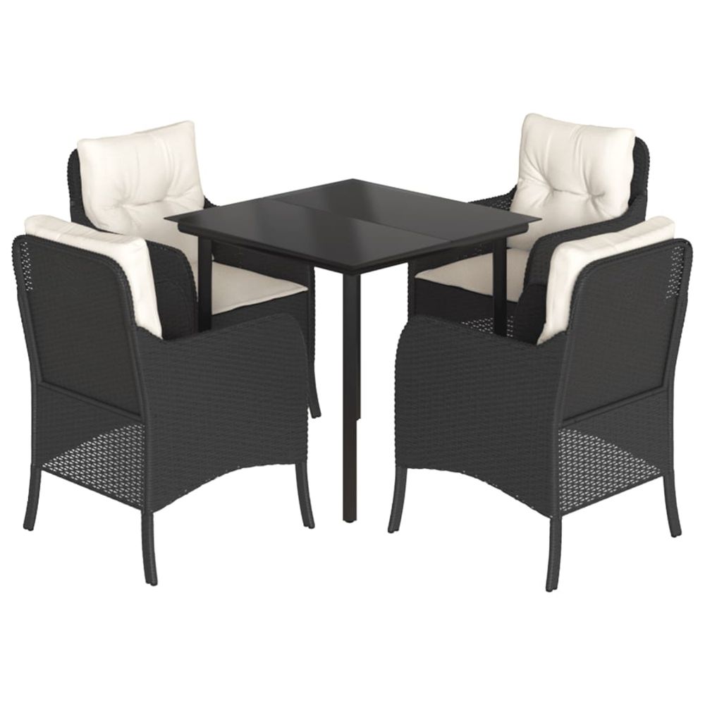 Ensemble à manger de jardin coussins 5pcs noir résine tressée