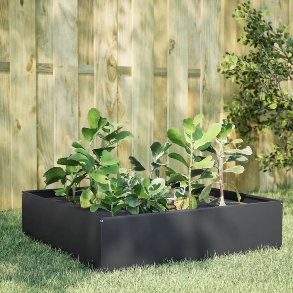 Carré potager surélevé en acier pour jardin terrasse anthracite 100x100x25 cm
