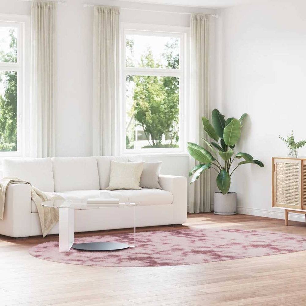 Tapis ovaledoux poils longs pour décoration de chambre rose poudré 300x200 cm