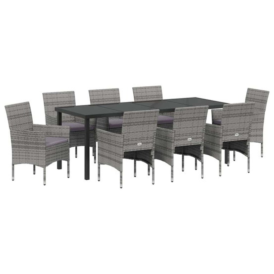 Ensemble de salle à manger pour jardin 9 pcs gris polyrotin