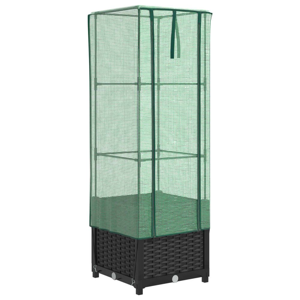 Jardinière surélevée avec housse aspect rotin 40x40x139 cm