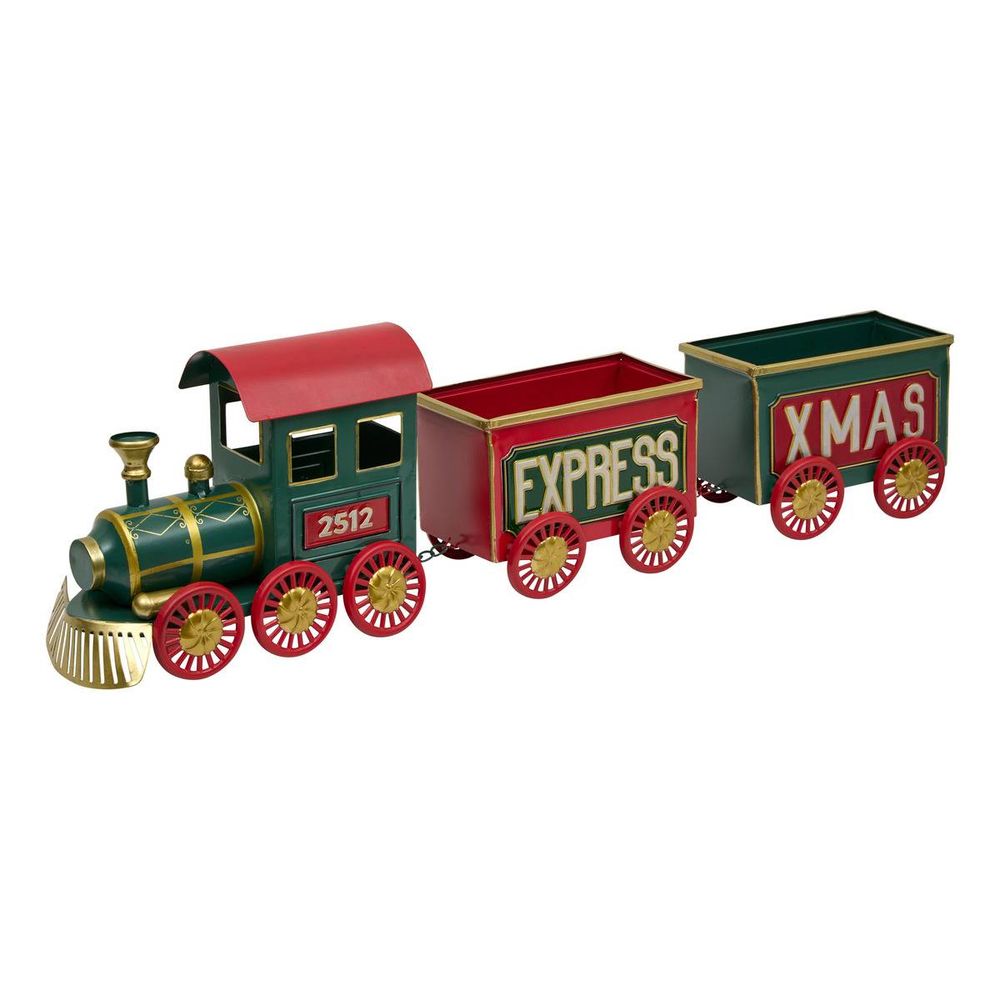 Train de noël en métal rouge et vert l. 81 cm