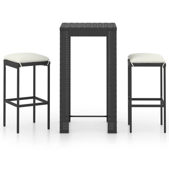 Ensemble de bar de jardin 3 pcs et coussins résine tressée noir