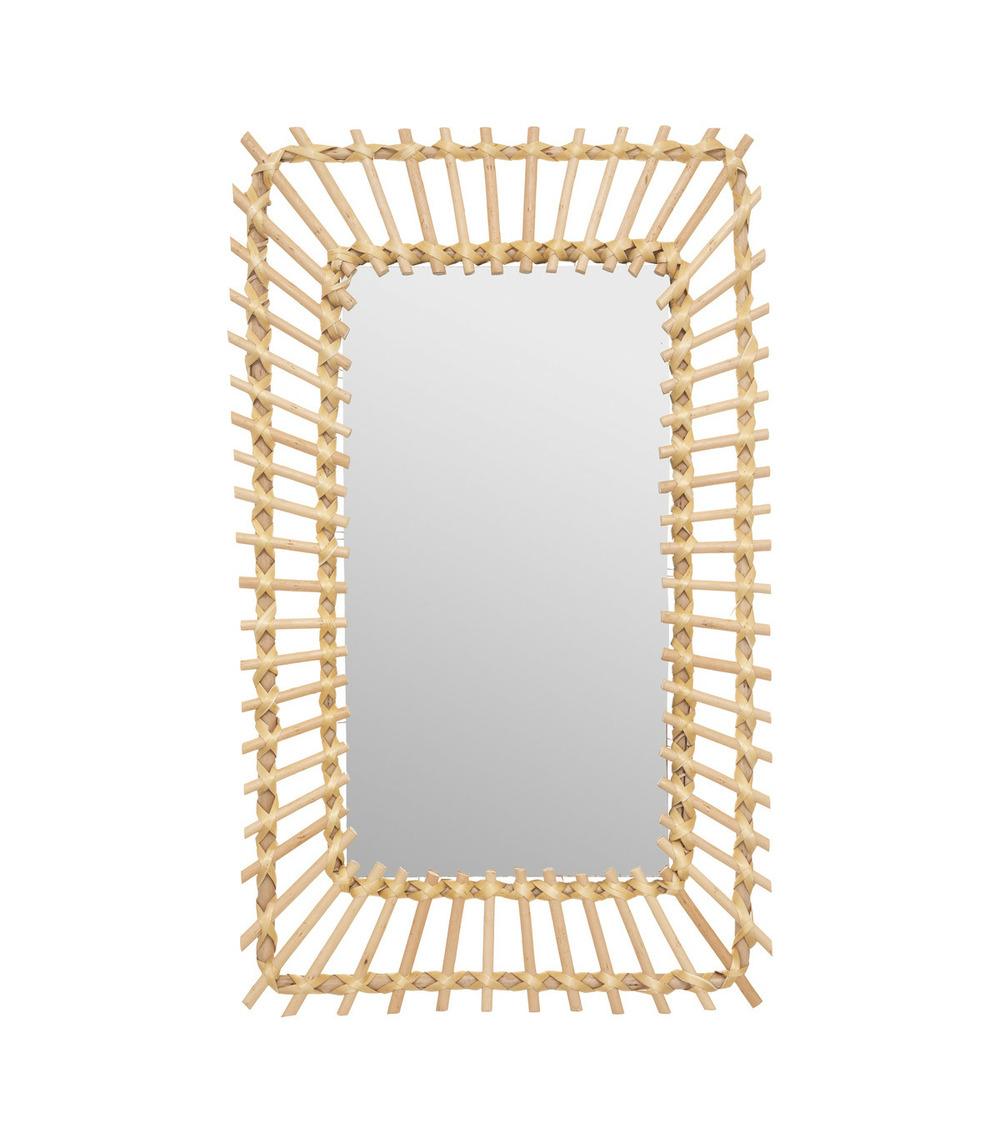Miroir mural rectangle en rotin 35 x 58 cm