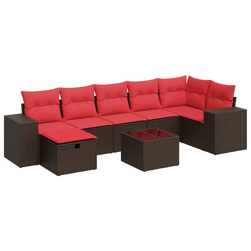 Salon de jardin 8 pcs avec coussins marron résine tressée