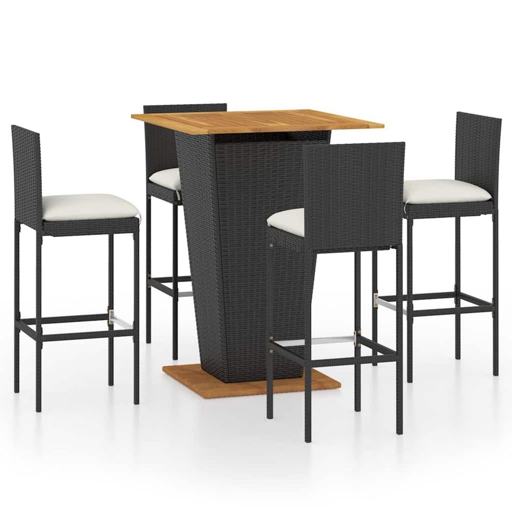 Ensemble de bar de jardin 5 pcs et coussins résine tressée noir