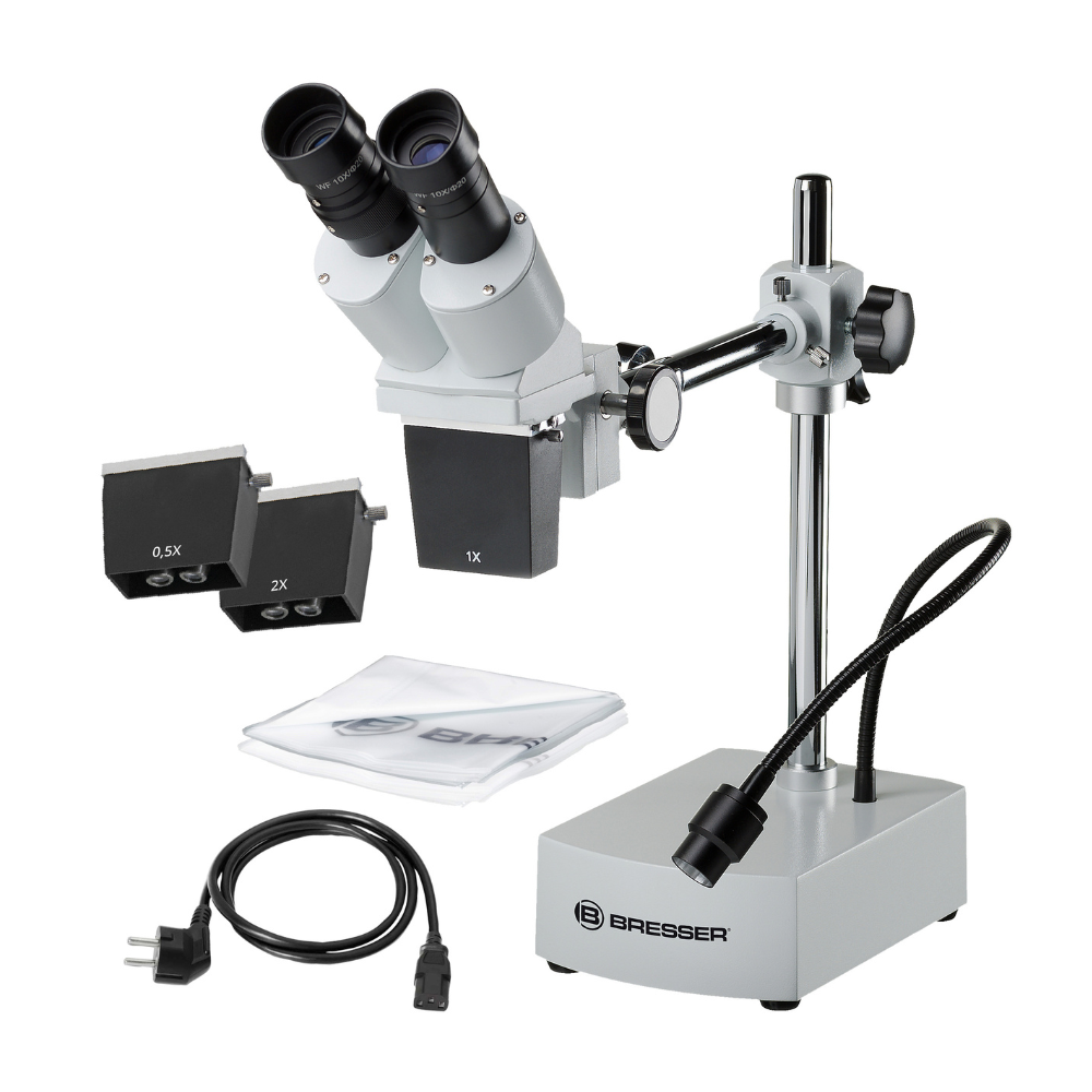 Microscope led à lumière incidente 5x 20x bresser biorit icd +cs