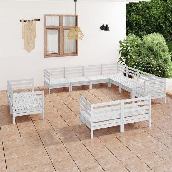 Salon de jardin 11 pcs bois de pin massif blanc