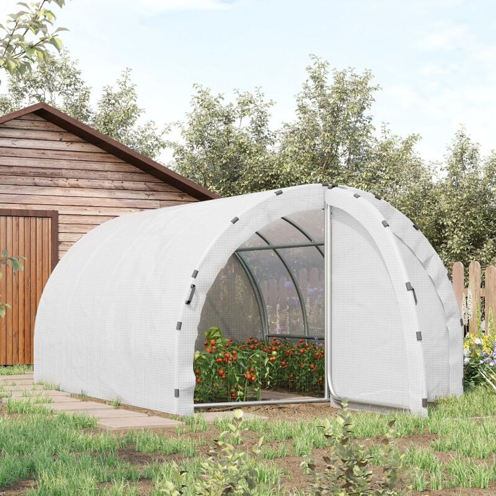 Serre tunnel acier galvanisé 400 x 300 x 200 cm blanche jardin potager anti-uv double porte - comfortxl outdoor living