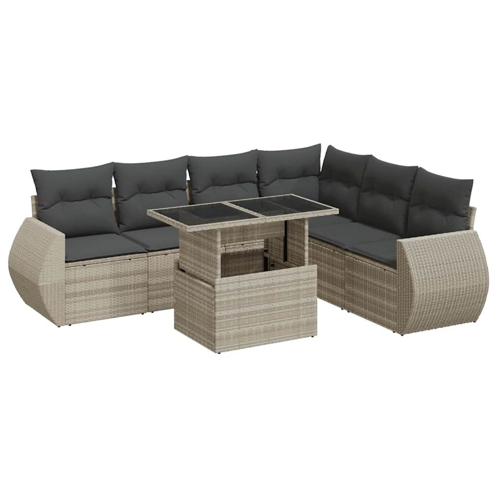 Salon de jardin avec coussins 7 pcs gris clair résine tressée