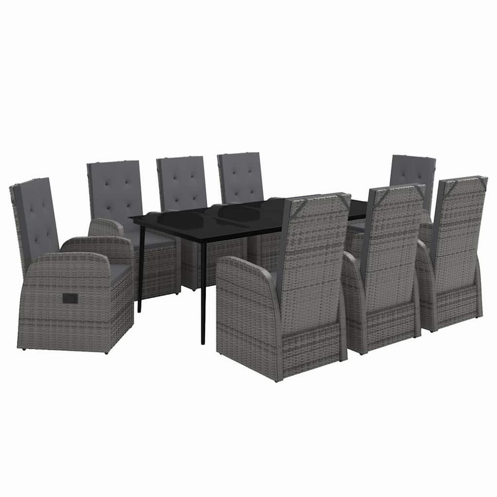 Ensemble à manger de jardin avec coussins 9 pcs gris