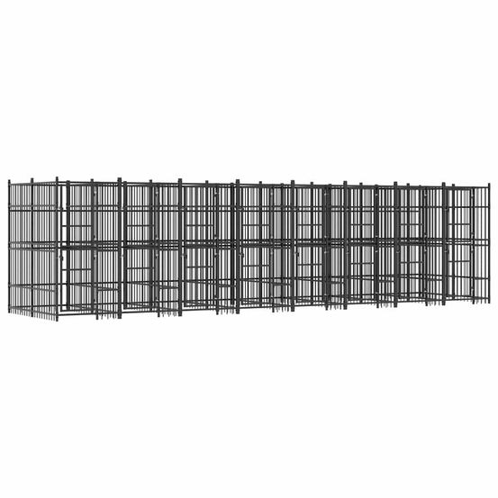 Chenil extérieur pour chien 14,75 m² en acier à barreaux pour jardin noir