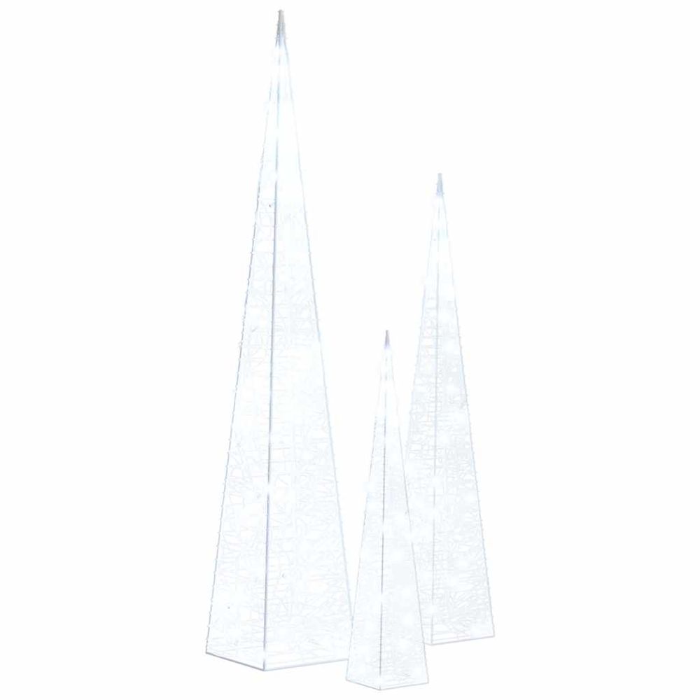 Jeu de cônes lumineux à led acrylique blanc froid 30/45/60 cm
