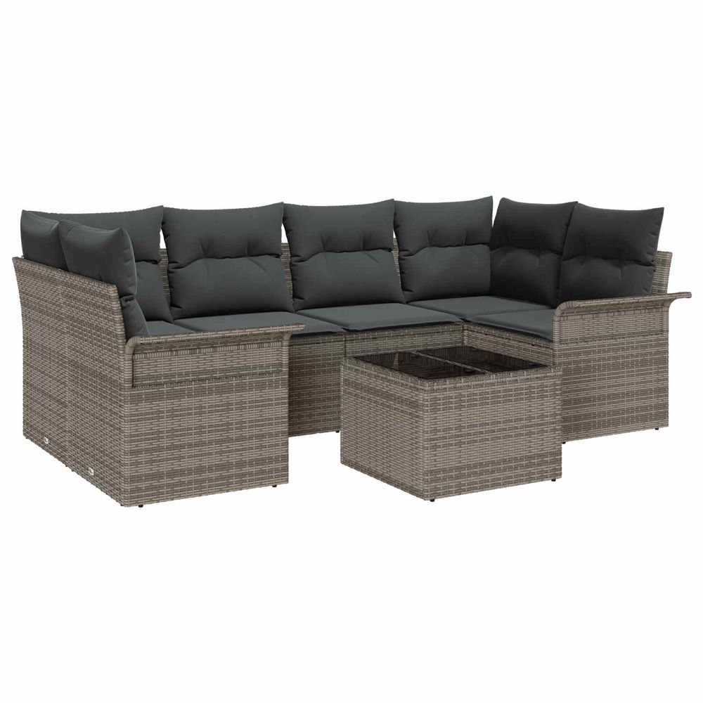 Ensemble de canapé de jardin 7 pcs 6-seater gris polyrotin
