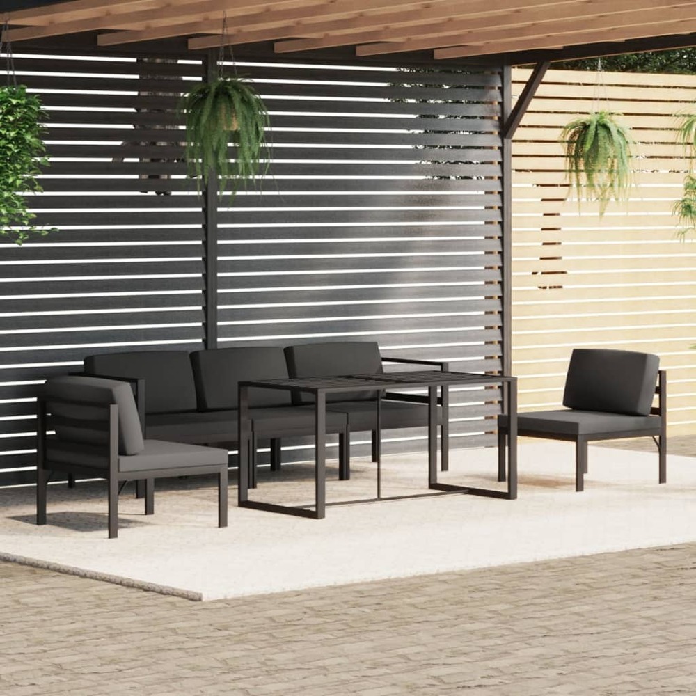 Salon de jardin 6 pcs avec coussins aluminium anthracite