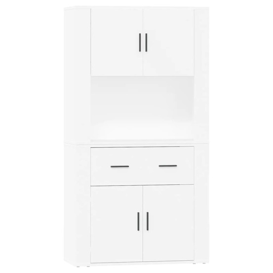 Buffet bahut commode armoire meuble de rangement organisateur cuisine salle de séjour salon haut bois d'ingénierie blanc 02_0