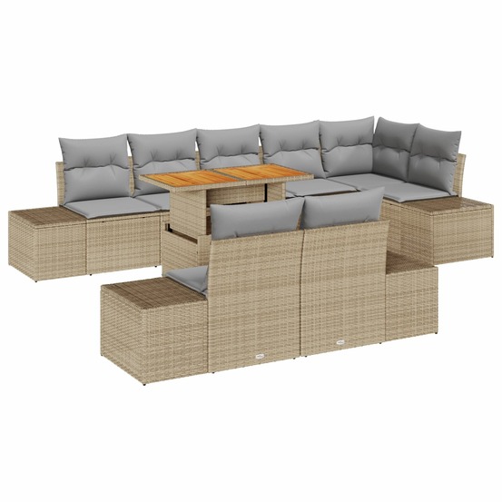 Ensemble de canapé de jardin 9 pièces avec coussins beige poly rattan