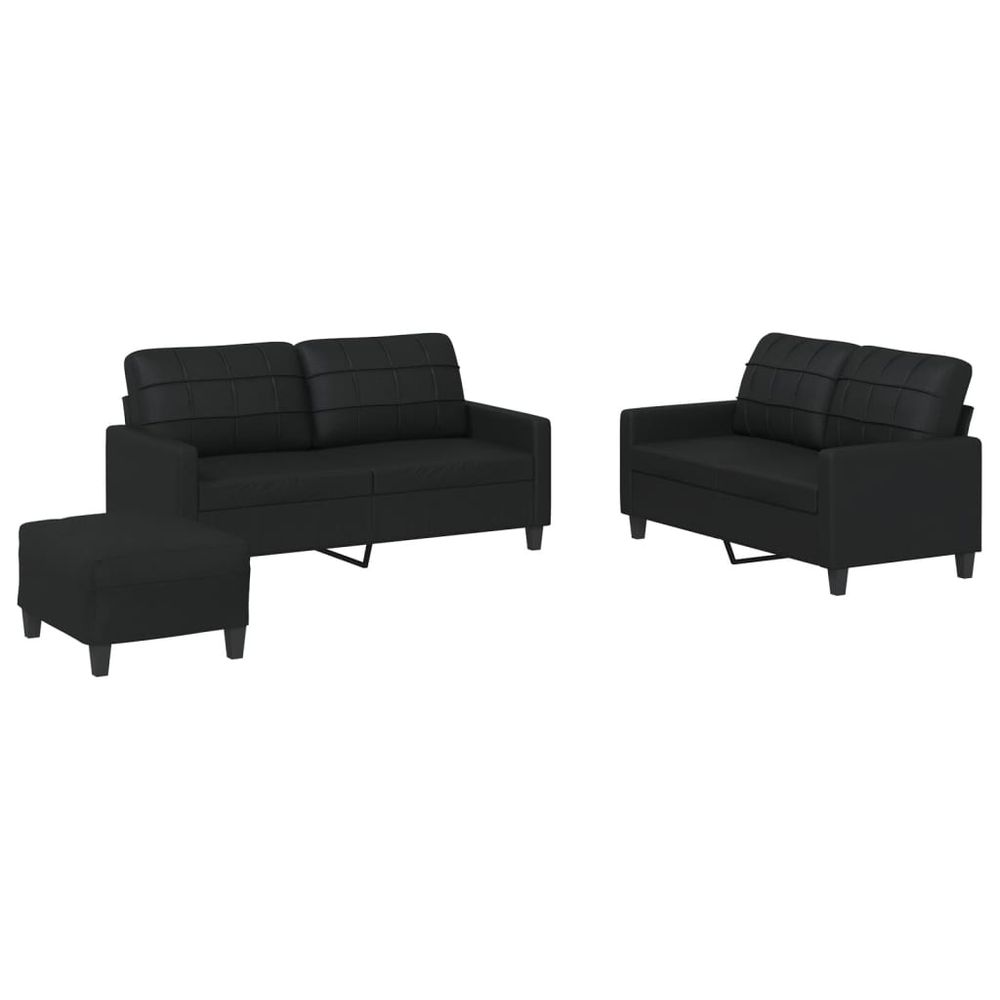 Ensemble de canapés 3 pcs avec coussins noir similicuir