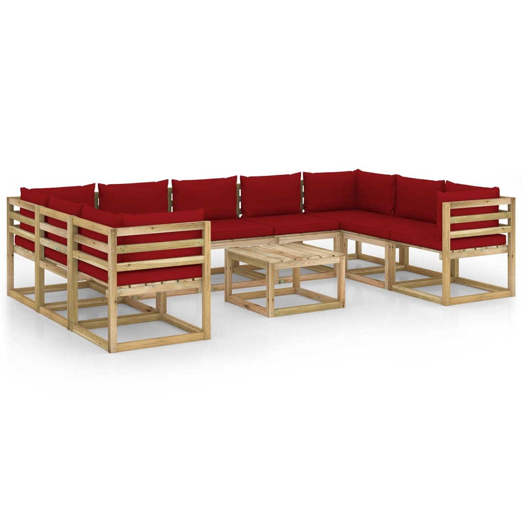 Salon de jardin meuble d'extérieur ensemble de mobilier 10 pièces avec coussins bois de pin imprégné