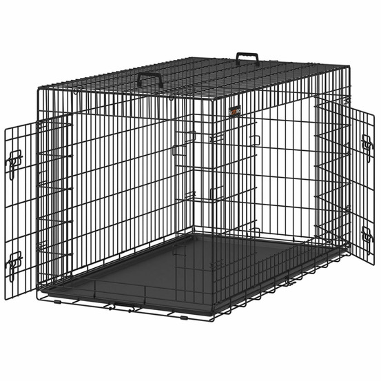 Cage pour chiens 2 portes pliable transportable avec poignées et plateau format xl 91 x 56 x 64 cm noir