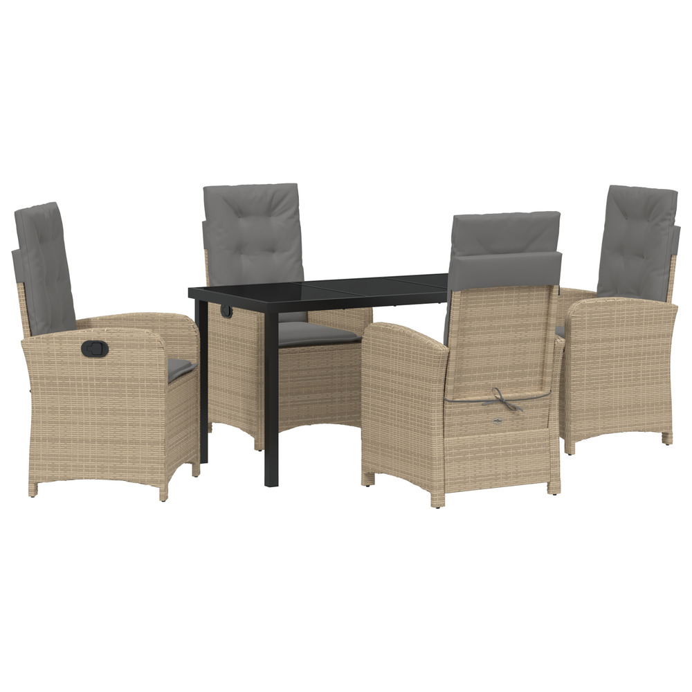 Ensemble de salle à manger de jardin de 5 pièces avec coussins beige rattan synthétique