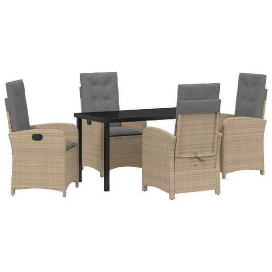 Ensemble de salle à manger de jardin de 5 pièces avec coussins beige rattan synthétique