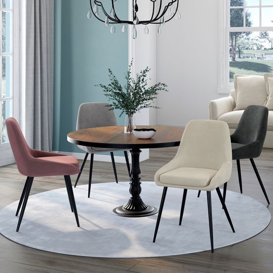 Lot de 4 chaises thalya en velours mix color crème, gris clair, gris foncé, rose avec accoudoirs