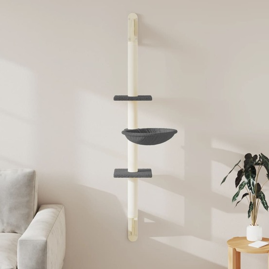 Arbre à chat mural avec griffoir gris foncé 142,5 cm