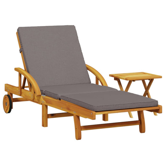 Chaise longue avec coussin et table bois d'acacia massif bain de soleil