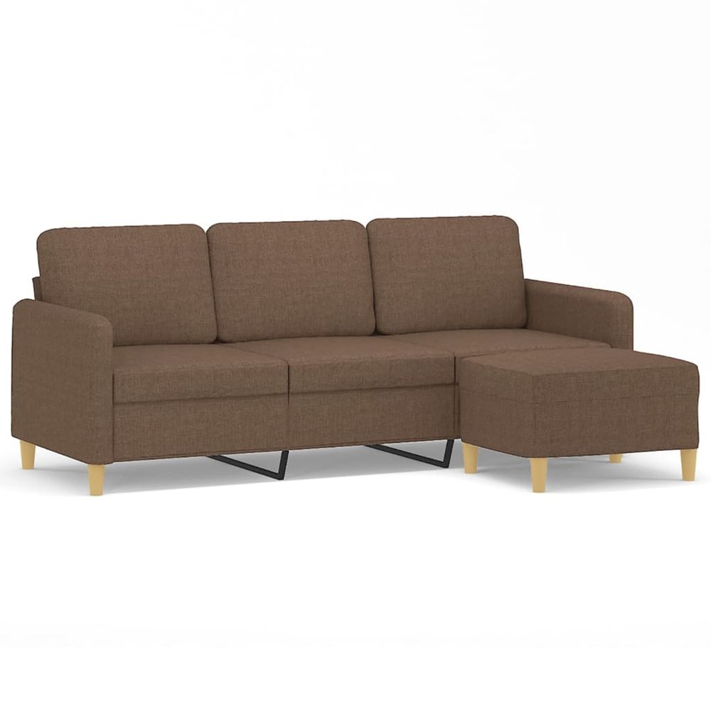 Canapé à 3 places avec repose-pieds marron 180 cm tissu